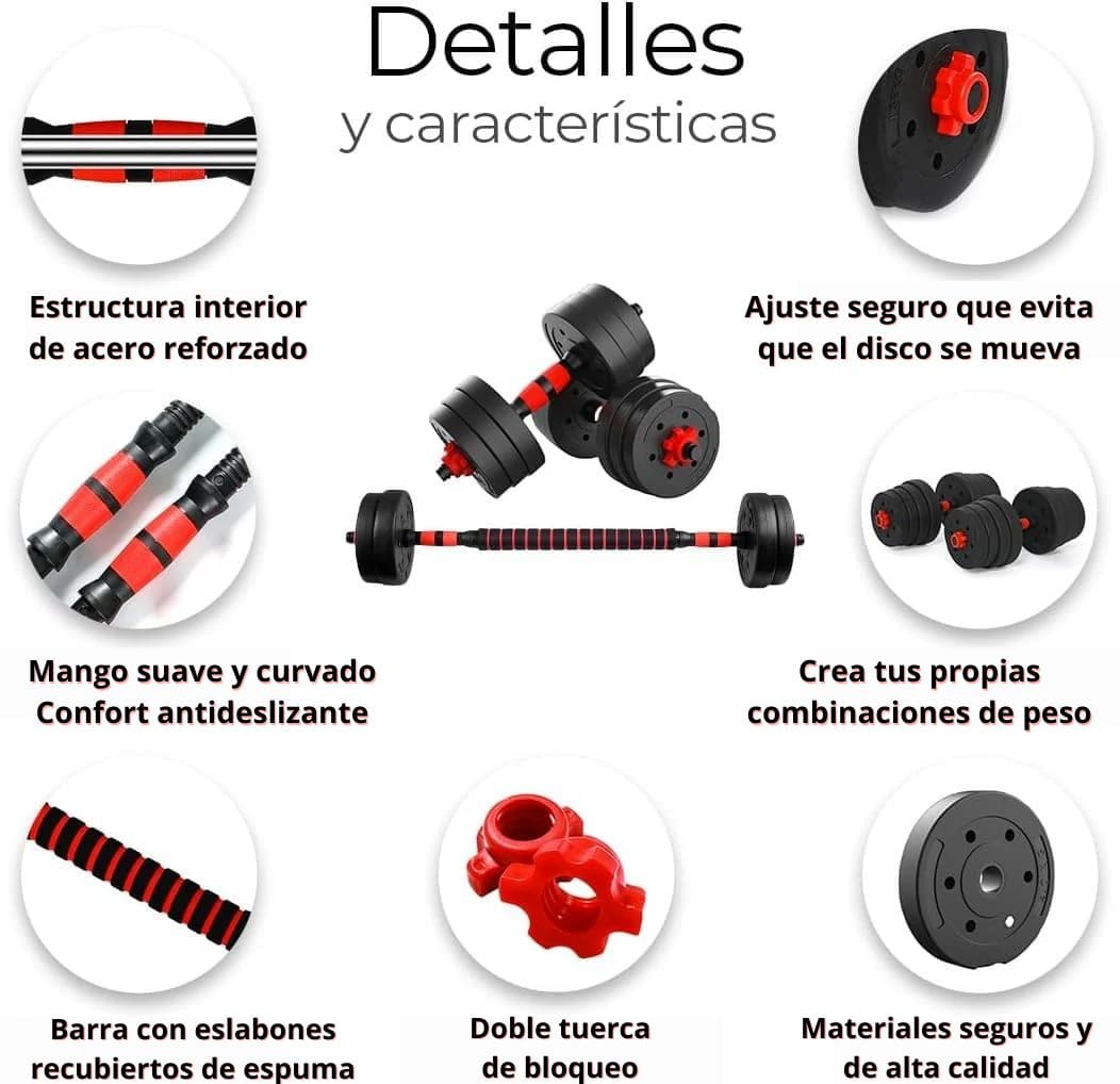 SET de Pesas Completo 44 LBS + Barra Acolchada GRATIS 🔥 KIT COMPLETO + Envio Gratis + Regalo