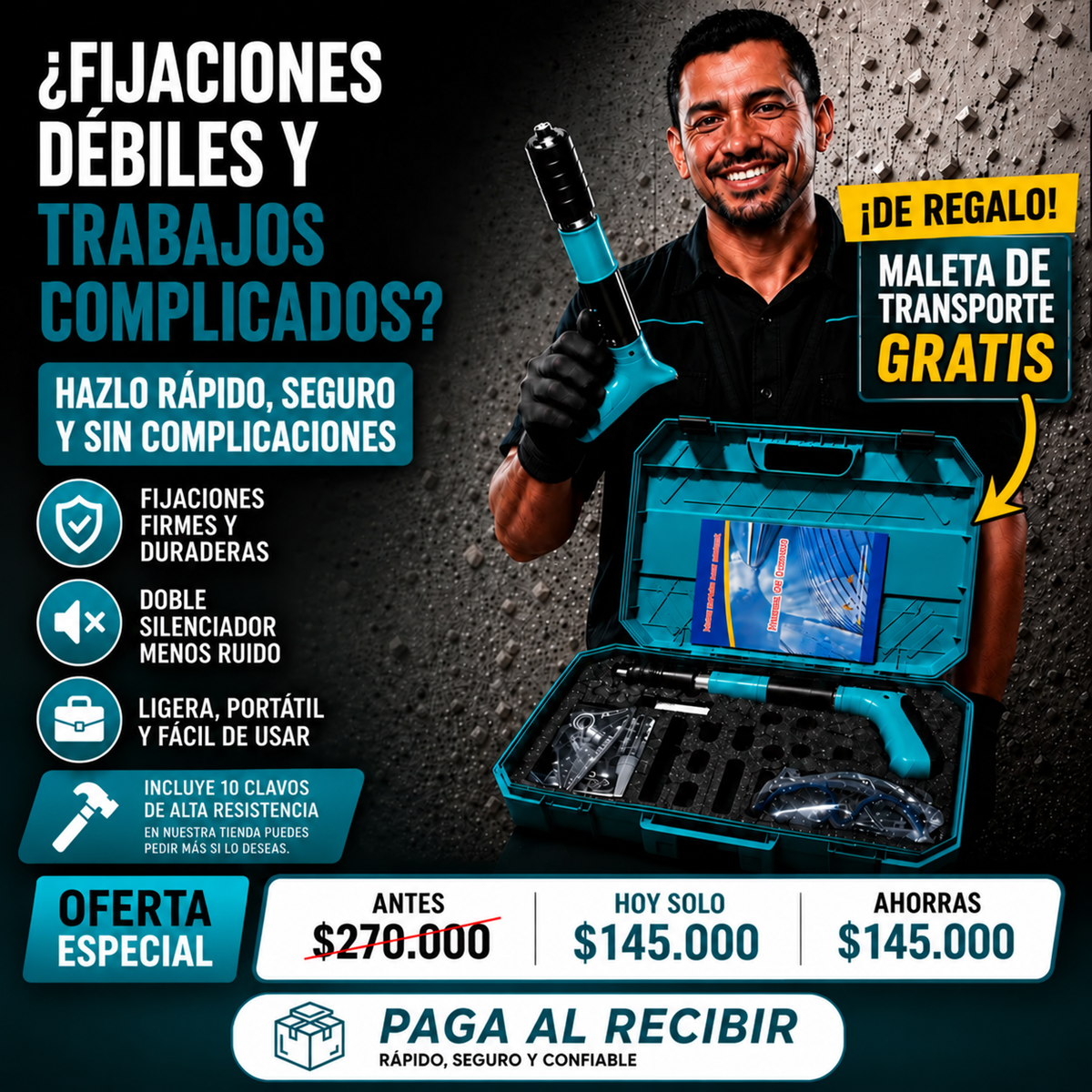 FixaPro – Remachadora Profesional, Fija en Segundos + Envio Gratis + Regalo