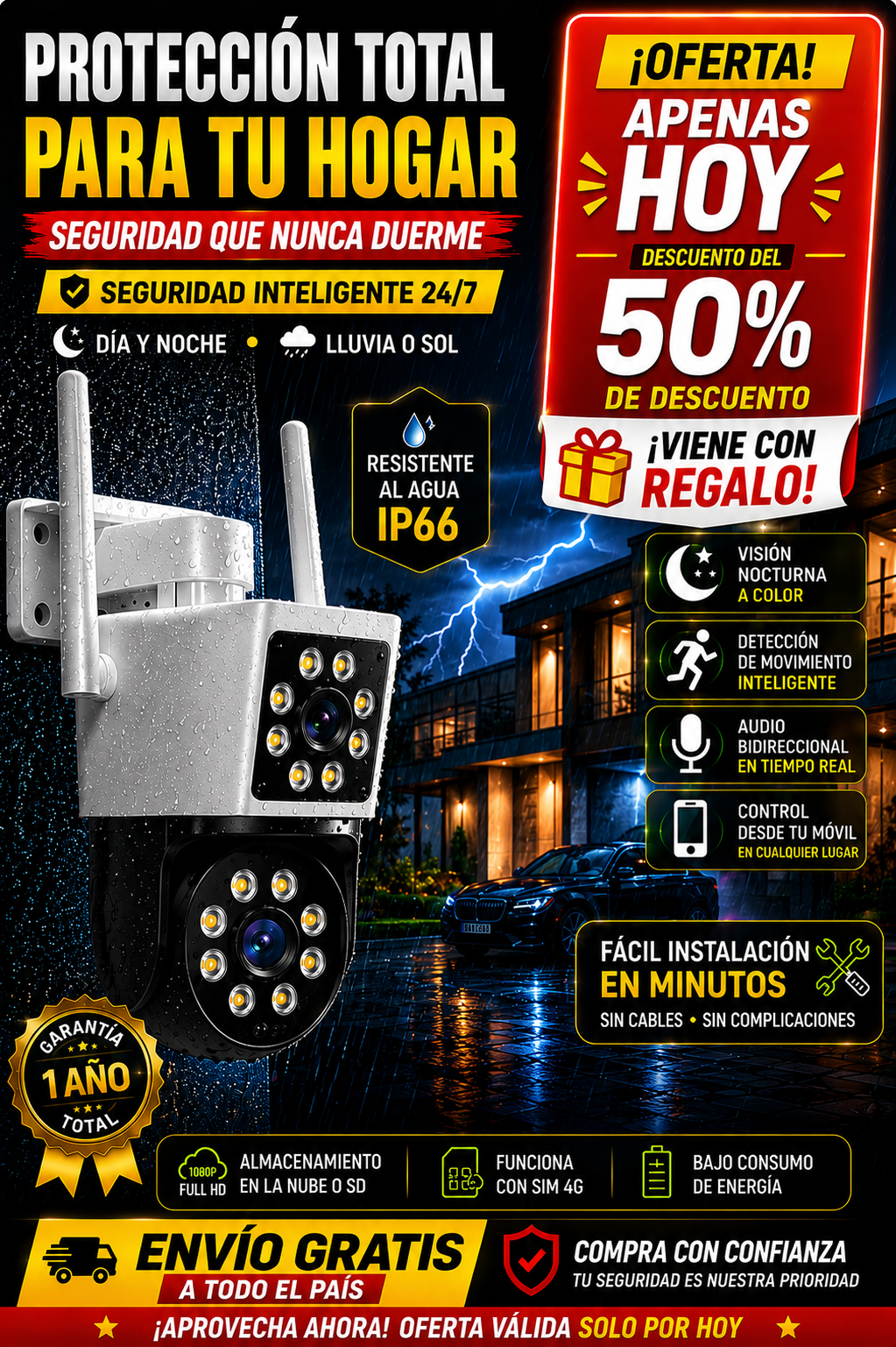 Cámara de Seguridad 360°: Protección Total Día y Noche + Envío Gratis + Regalo 🎁 | ¡Solo Esta Semana! La cámara que ya protege a más de 13.500 hogares en Colombia