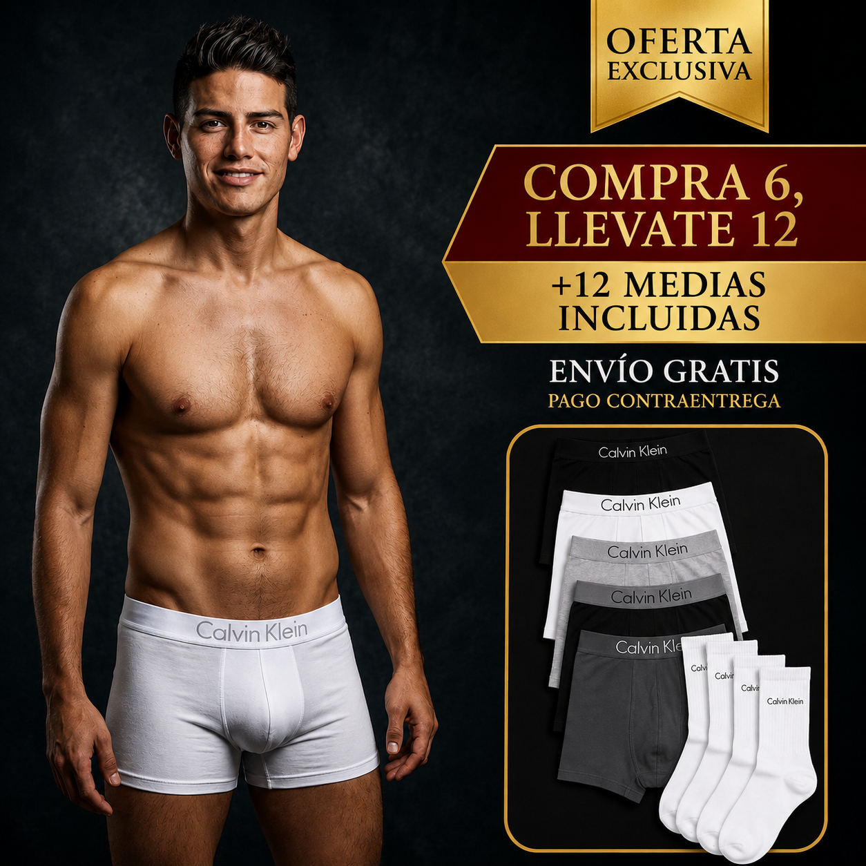 🔥 12 boxers CK por el precio de 3 en tienda. Compra 6, llevate 12 + 12 medias incluidas.