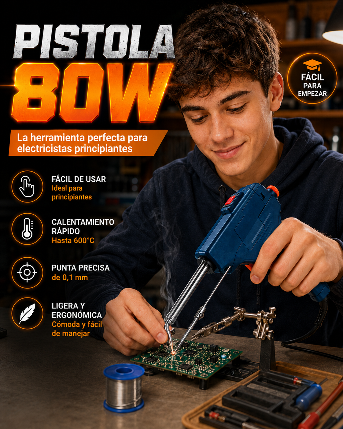 Empieza en la Electricidad Con la Herramienta Correcta — Tu Primera Soldadora Pro | Pistola de Soldadura Profesional 80W + envio gratis + regalo