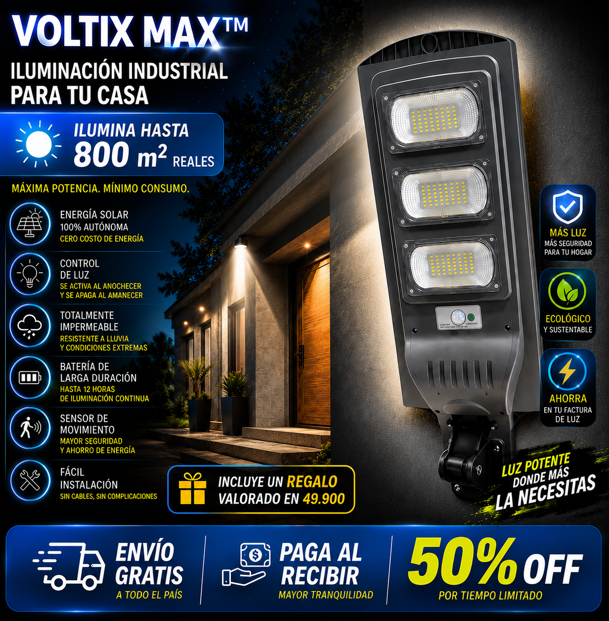 VOLTIX MAX — De la Oscuridad a la Luz del Día en Segundos | 50cm, 6 LEDs