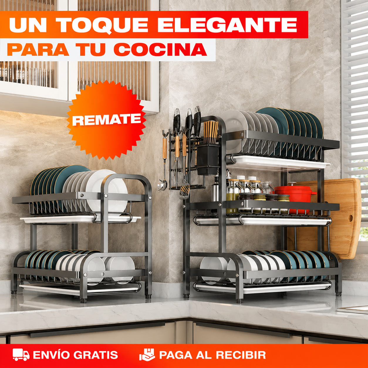 Escurridor de Platos de 3 Niveles – Mesón Seco y Platos Ordenados · Estante Grande + Envio Gratis
