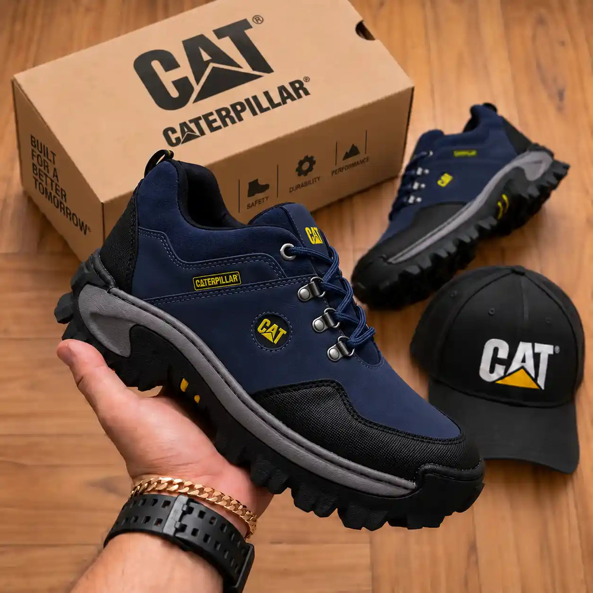 Combo Zapatos Corte Medio de Seguridad  Punta de Acero + Gorra y Caja