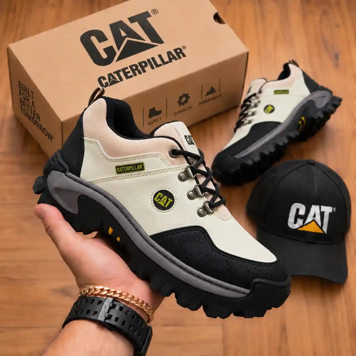 Combo Zapatos Corte Medio de Seguridad  Punta de Acero + Gorra y Caja