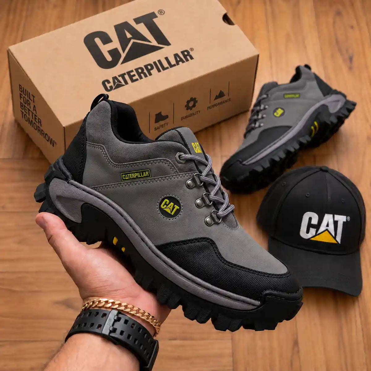 Combo Zapatos Corte Medio de Seguridad  Punta de Acero + Gorra y Caja
