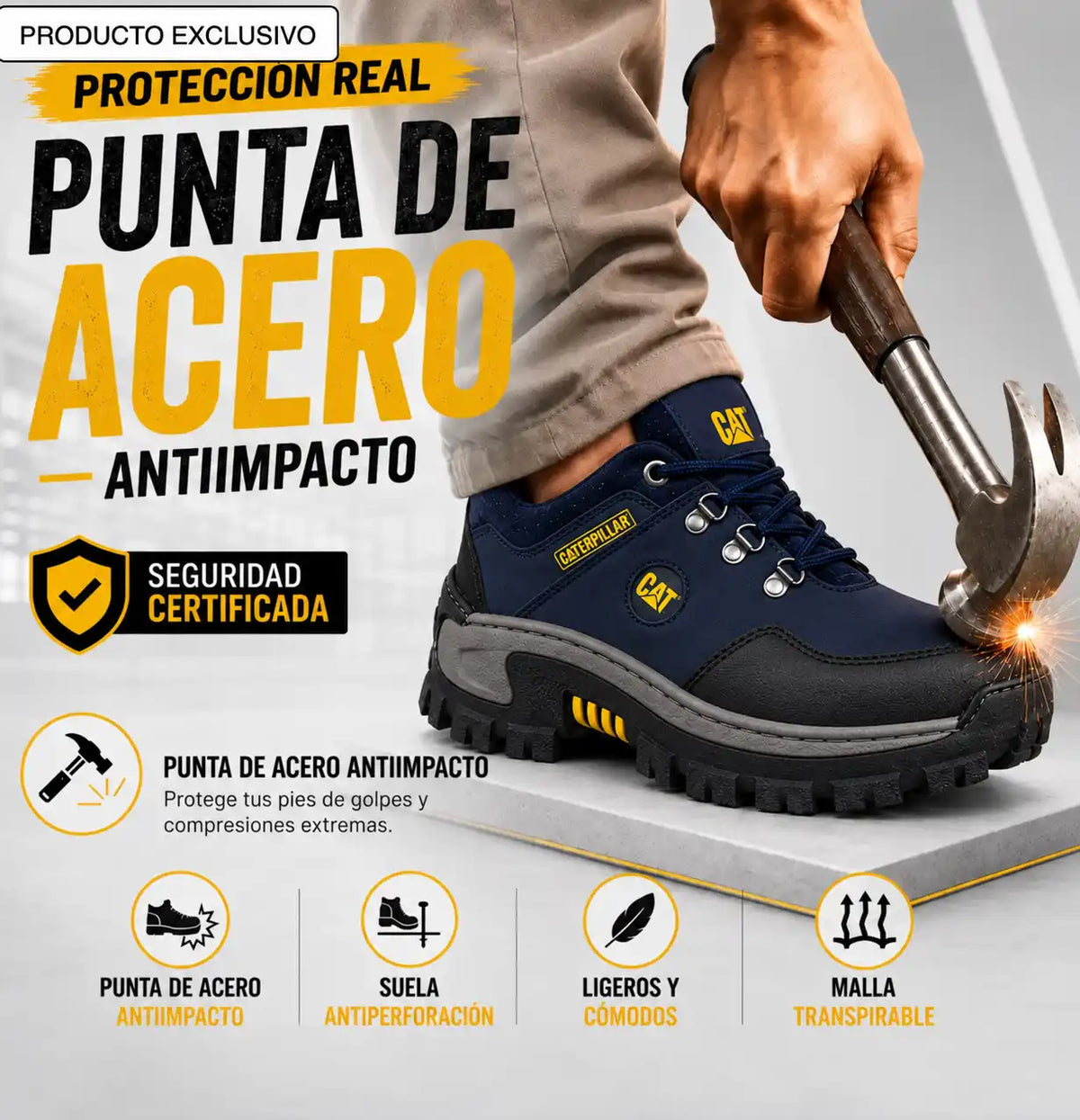 Combo Zapatos Corte Medio de Seguridad  Punta de Acero + Gorra y Caja