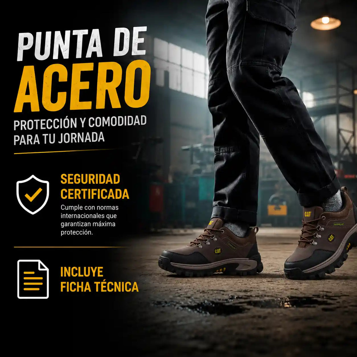 Combo Zapatos Corte Medio de Seguridad  Punta de Acero + Gorra y Caja