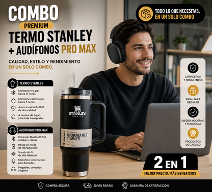 TERMO STANLEY + AUDÍFONOS PRO MAX