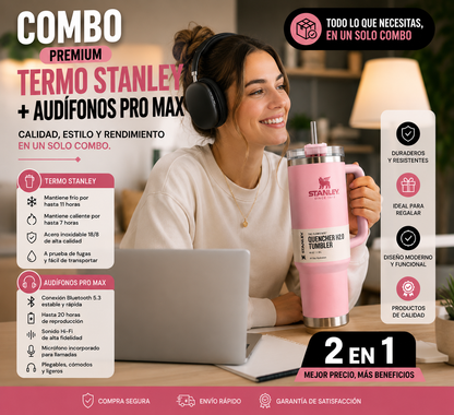 TERMO STANLEY + AUDÍFONOS PRO MAX