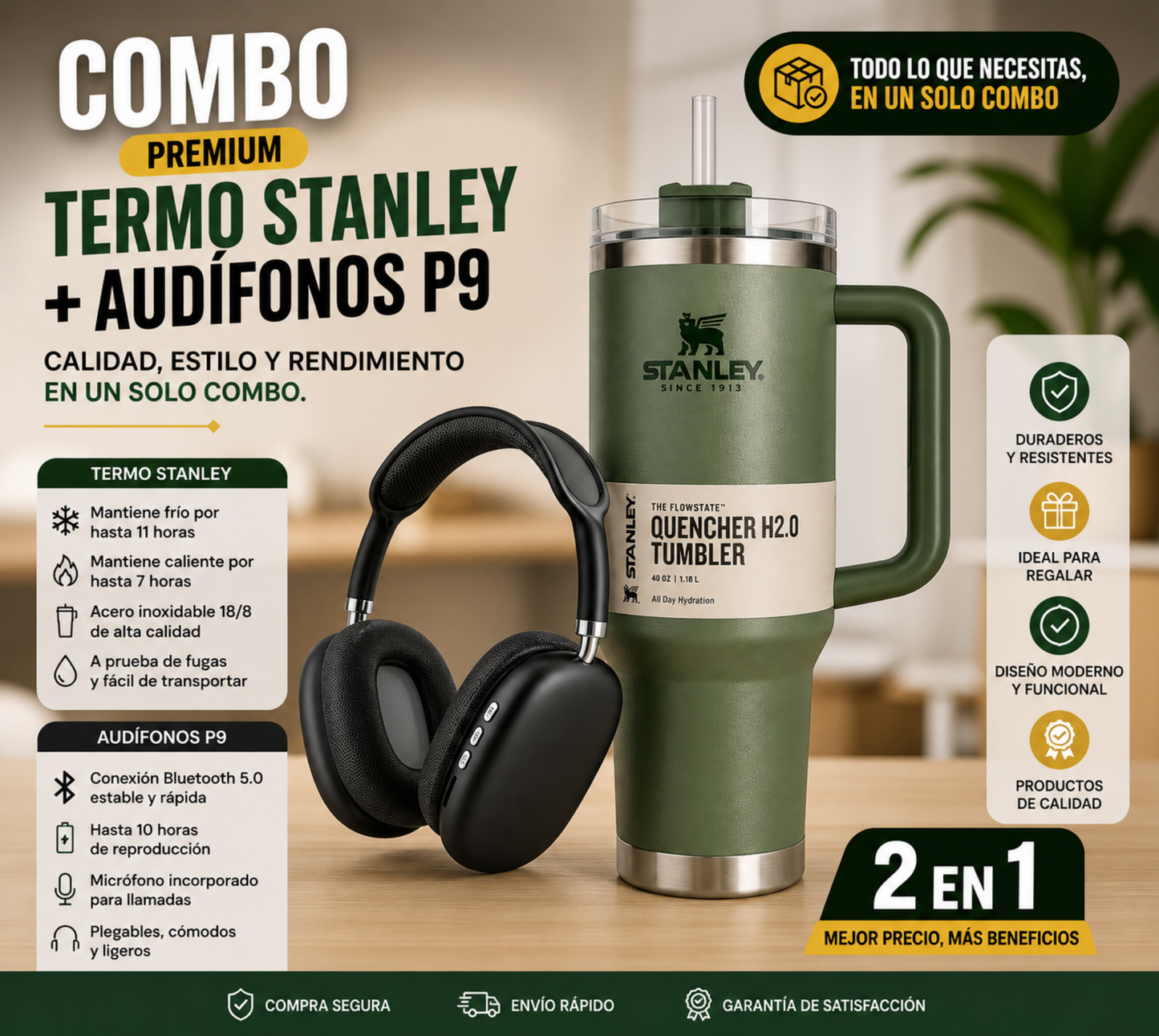 TERMO STANLEY + AUDÍFONOS PRO MAX