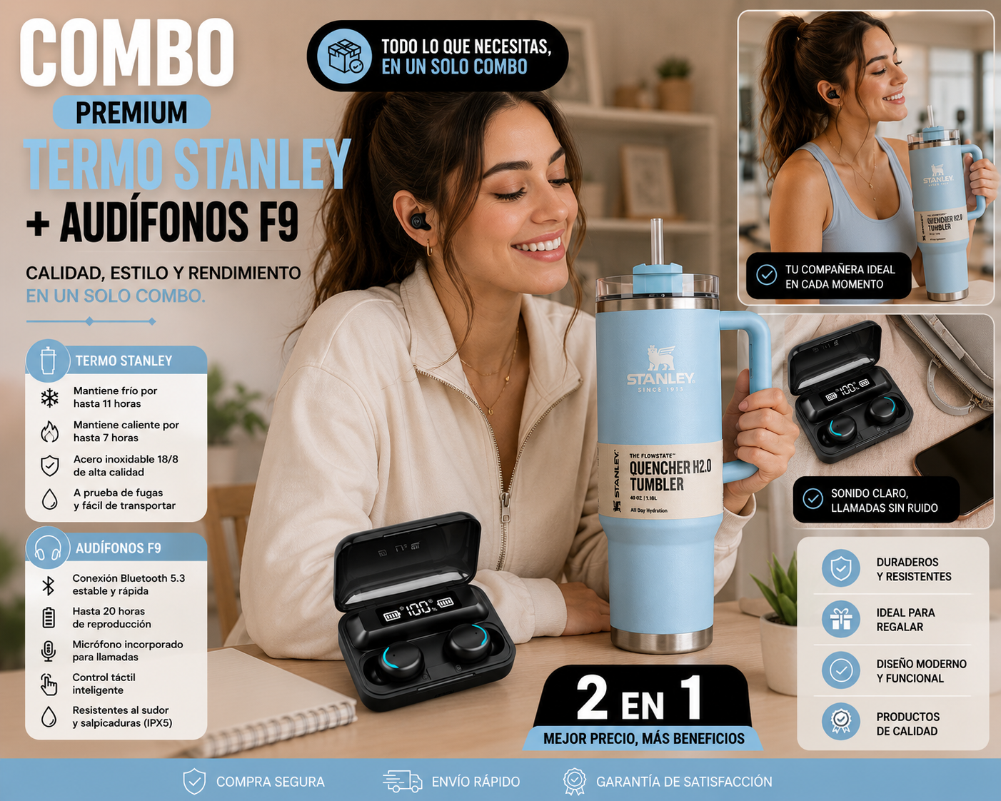 TERMO STANLEY + AUDÍFONOS PRO MAX