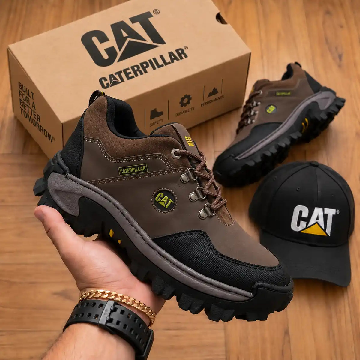 Combo Zapatos Corte Medio de Seguridad  Punta de Acero + Gorra y Caja
