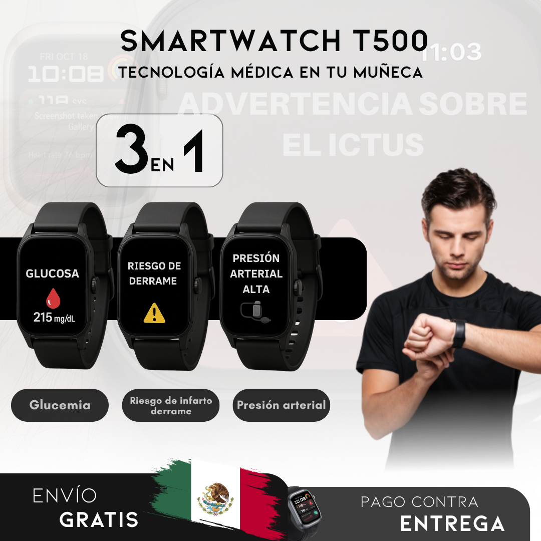 SmartWatch T500 | Monitor Médico 3 en 1 | Menú en español + ENVIO GRATIS + REGALO