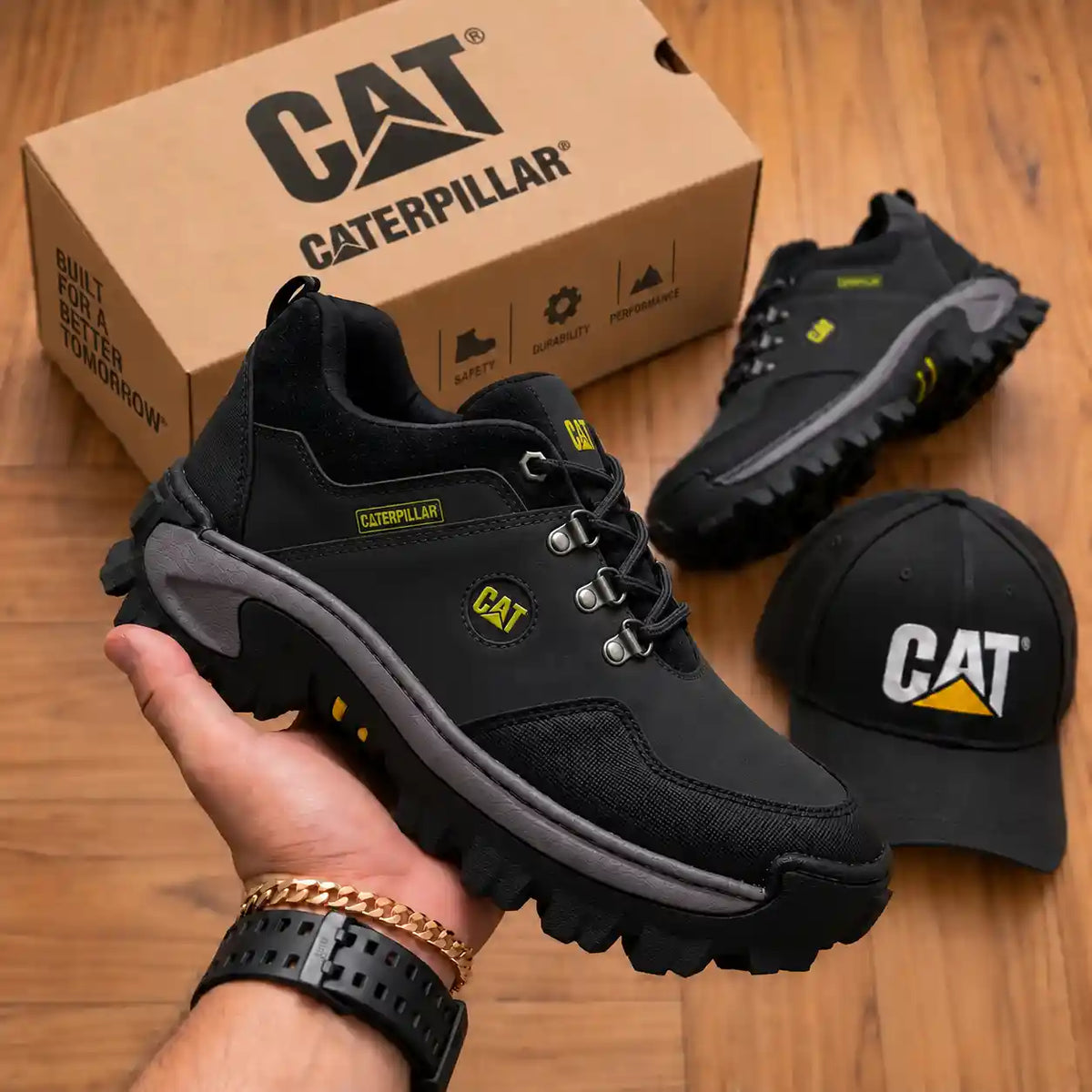 Combo Zapatos Corte Medio de Seguridad  Punta de Acero + Gorra y Caja