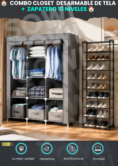 🏠COMBO ZAPATERO + CLOSET  DESARMABLE DE TELA + Envio Gratis🏠