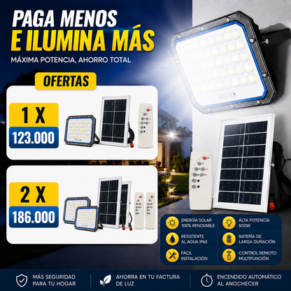 Kit Reflector Solar 500 Watts Alta Potencia Con Panel Solar y Control