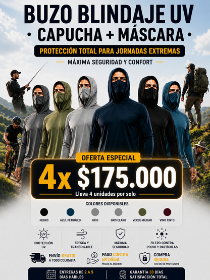 Buzo Blindaje UV · Capucha - Compra 2 y llévate 4 + Máscara ¡SOLO HOY!