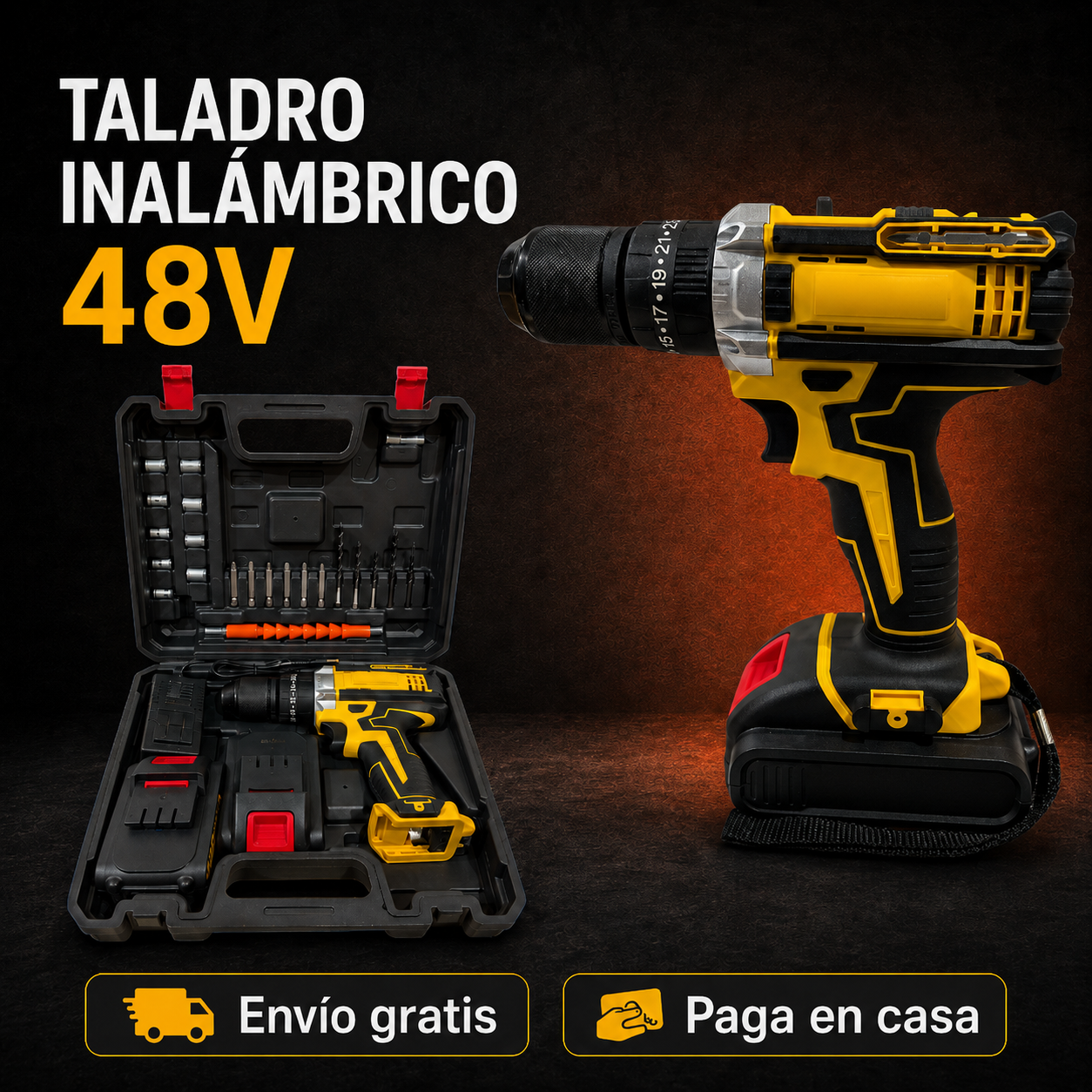 Taladro Inalambrico 48 Voltios + Envio Gratuito +Regalo