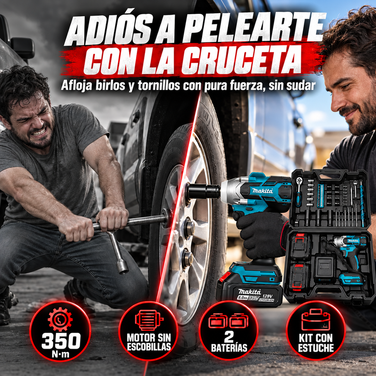 Llave de Impacto Inalámbrica 320 N·m con 2 Baterías y Estuche + ENVIO GRATIS + REGALO