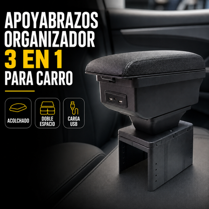 Cajonera apoyabrazos Universal 3 en 1 para Carro con Carga USB