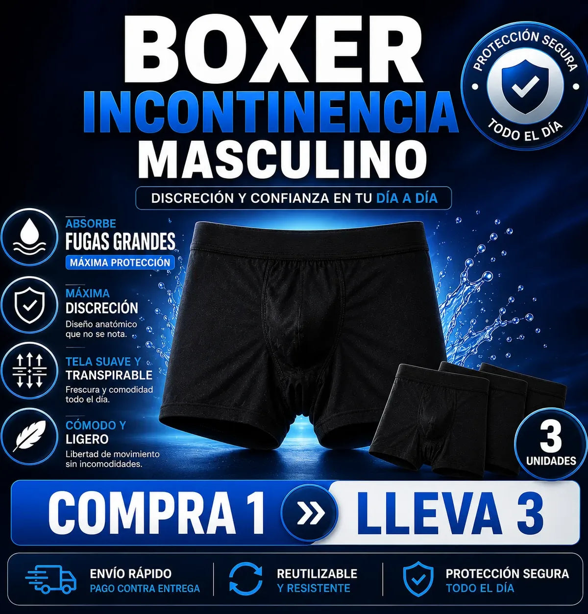 SecureBox  - Boxer Incontinencia (Pack 3 unidades) + Envio Gratis + Regalo