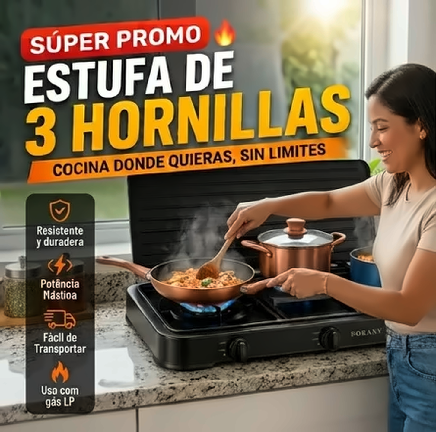 Estufa SOKANY de 3 Puestos + Envio Gratis + Regalo