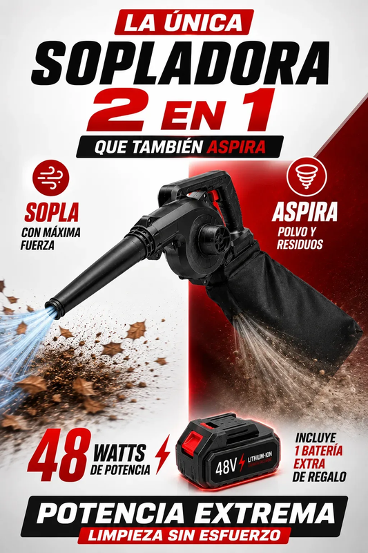 TurboSopladora 2 en 1 – Soplador y Aspirador con Batería Recargable + Envio Gratuito +Regalo