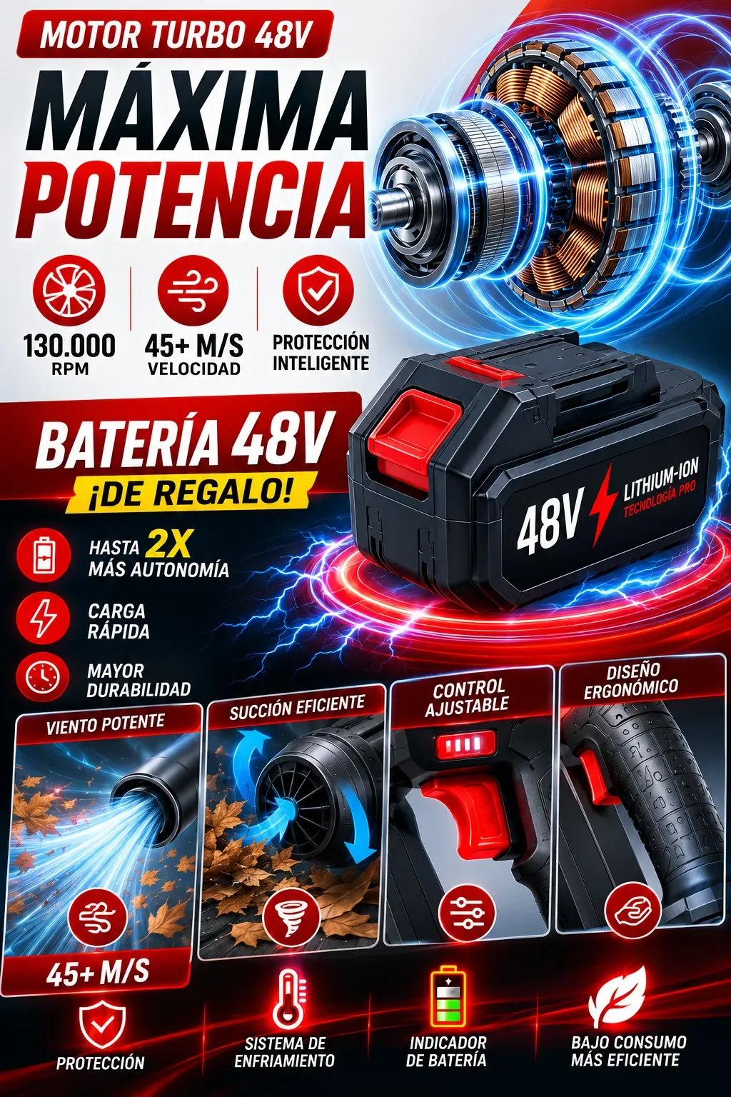 TurboSopladora 2 en 1 – Soplador y Aspirador con Batería Recargable + Envio Gratuito +Regalo