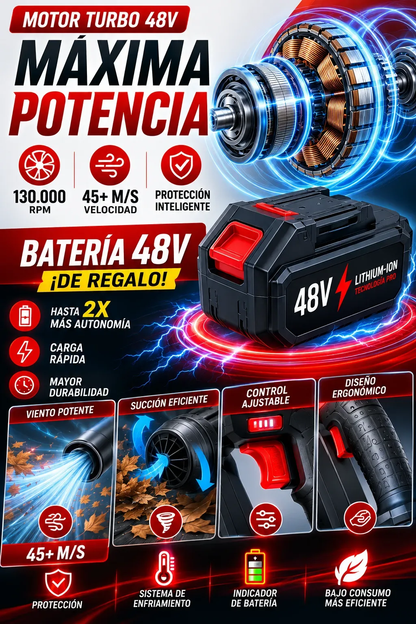 TurboSopladora 2 en 1 – Soplador y Aspirador con Batería Recargable + Envio Gratuito +Regalo