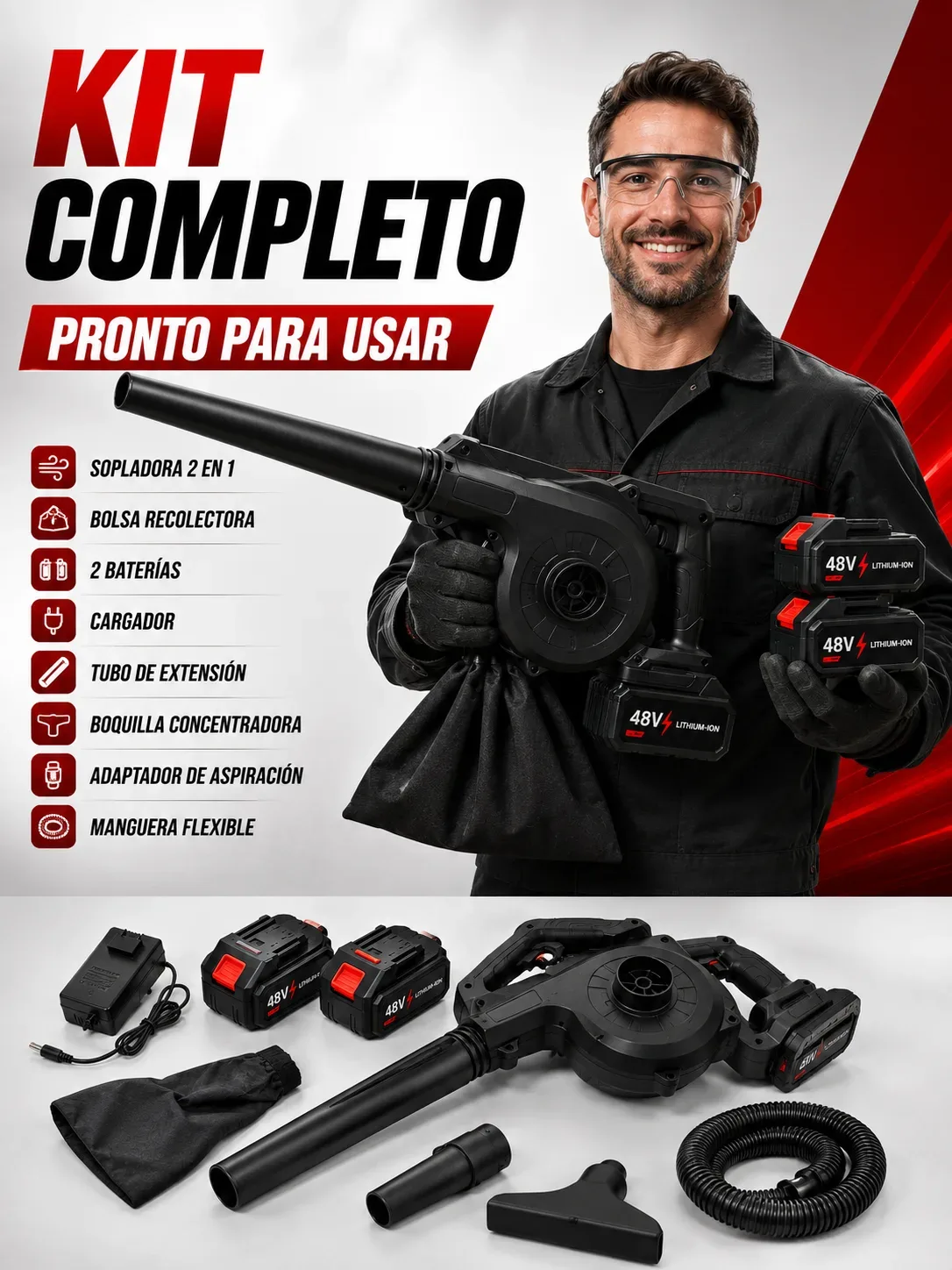 TurboSopladora 2 en 1 – Soplador y Aspirador con Batería Recargable + Envio Gratuito +Regalo