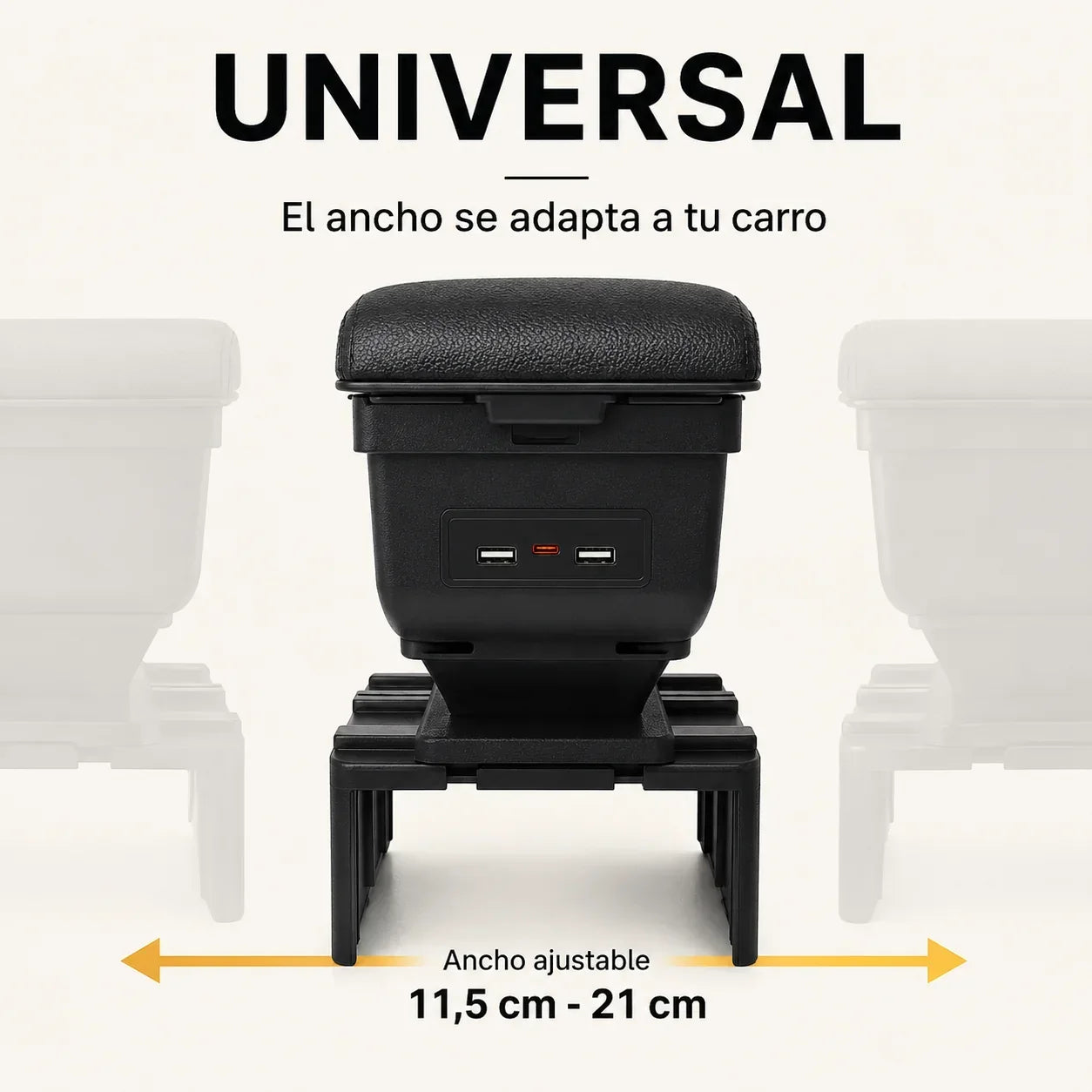 Cajonera apoyabrazos Universal 3 en 1 para Carro con Carga USB