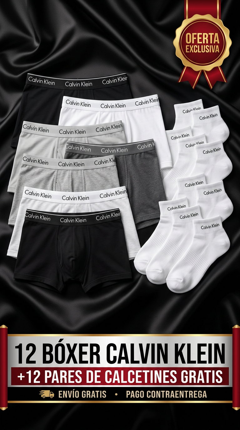 🔥 PACK EXCLUSIVO CALVIN KLEIN X12 🔥 Compra 6 y recibe 12 Bóxer + 12 Calcetines GRATIS 🧦
